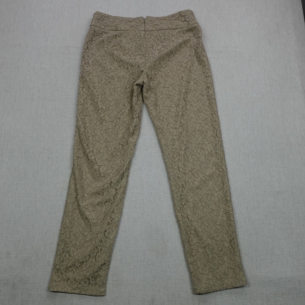 Versona Pants Womens 8 Tan Lace Embroidered Floral Slim Straight Lined Nylon